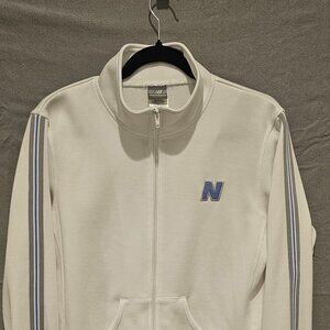 New Balance Women's Medium Track Jacket White Full Zip Striped Retro Y2K